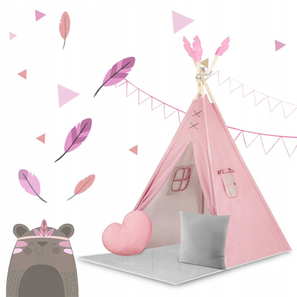 Dětský stan Teepee s podložkou a polštářky - růžová