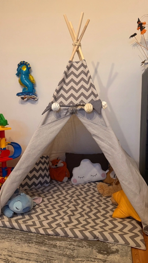 Teepee stan pro děti se světýlky CikCak - šedý