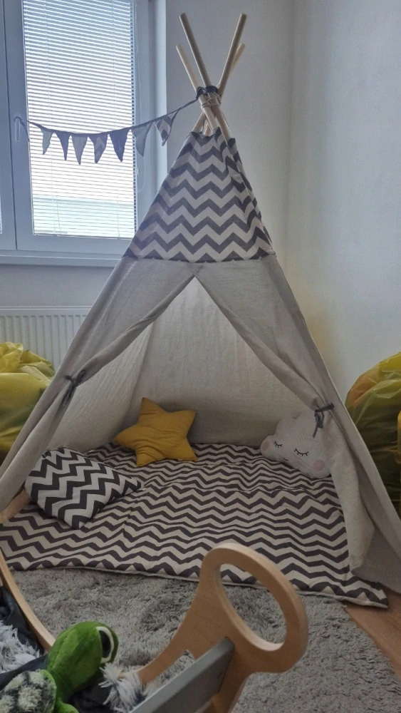 Teepee stan pro děti se světýlky CikCak - šedý