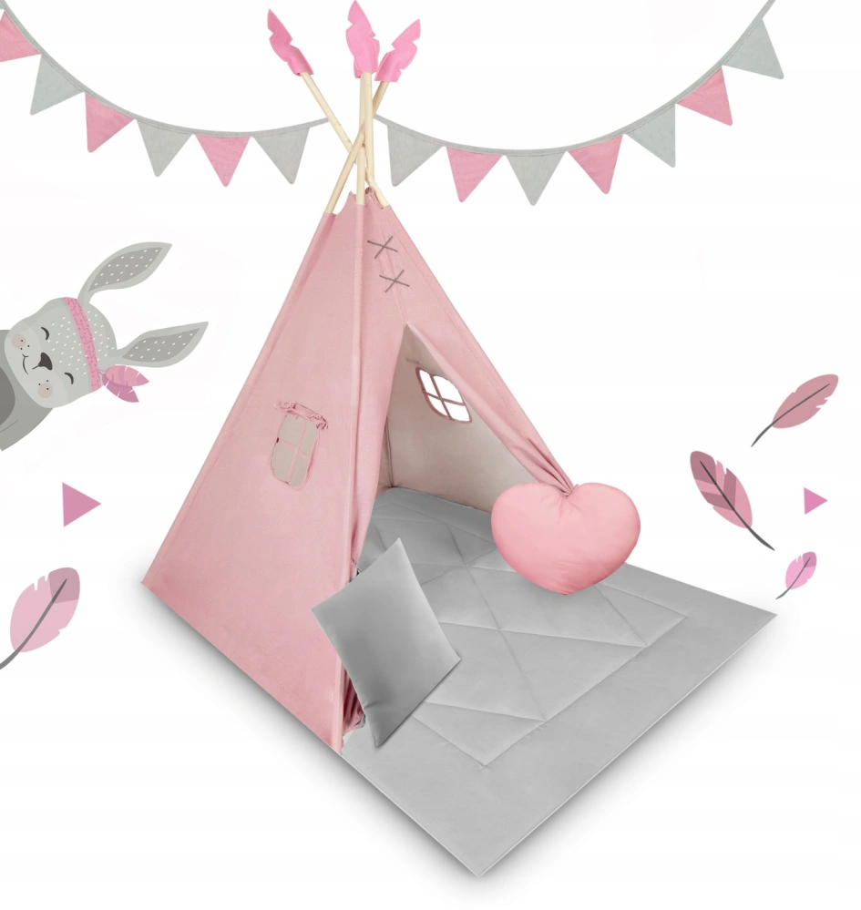 Dětský stan Teepee s podložkou a polštářky - růžová