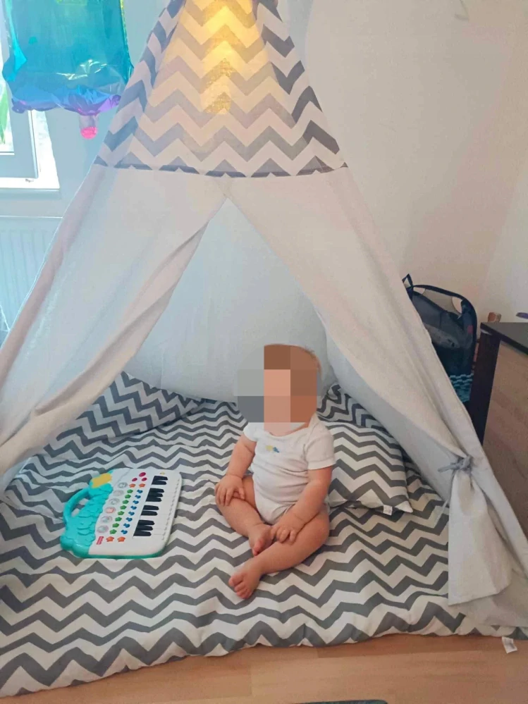 Teepee stan pro děti se světýlky CikCak - šedý