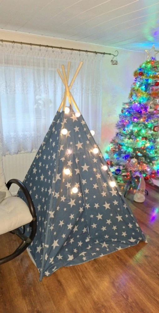 Teepee stan pro děti se světýlky - tmavě modrý