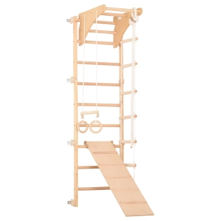 Žebřiny dřevěné s hrazdou, kruhy, žebříkem a skluzavkou ECO 3 - natural