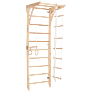 Žebřiny dřevěné s houpačkou, kruhy a žebříkem KINDER 2 - natural