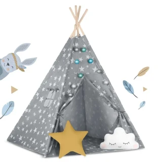 Teepee stan pro děti se světýlky - šedý