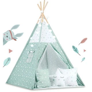 Teepee stan pro děti se světýlky - světle zelený